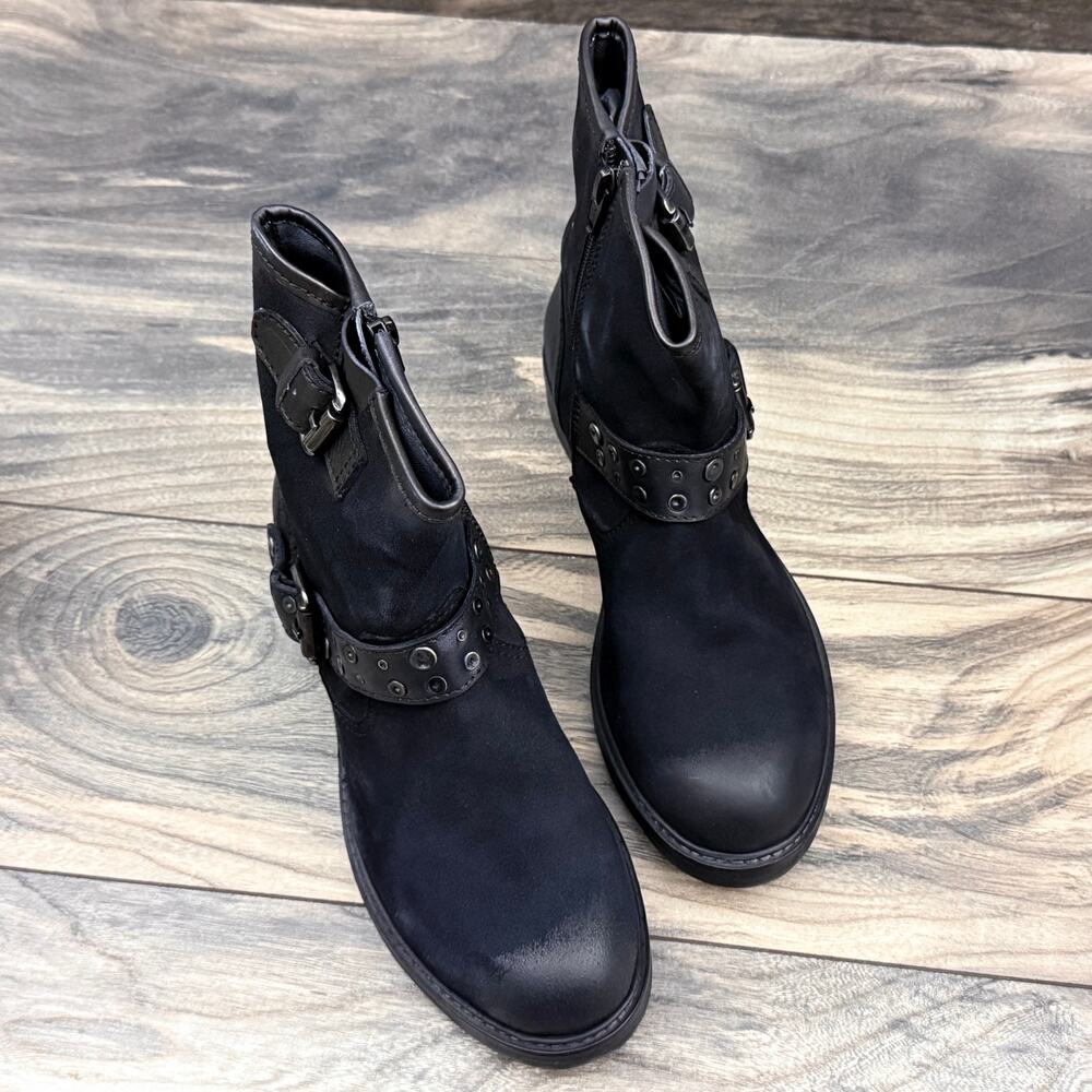 NIB Vintage Foundry Miriam 8 38.5 Black Suede Leather Moto Boots Booties - Picture 7 of 13